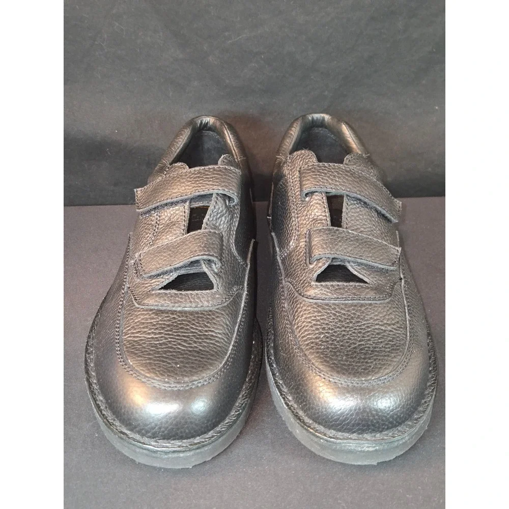 Cabelas Mens Black Leather Vibram Sole Hook and Loop Shoes Size 12‎ EEE